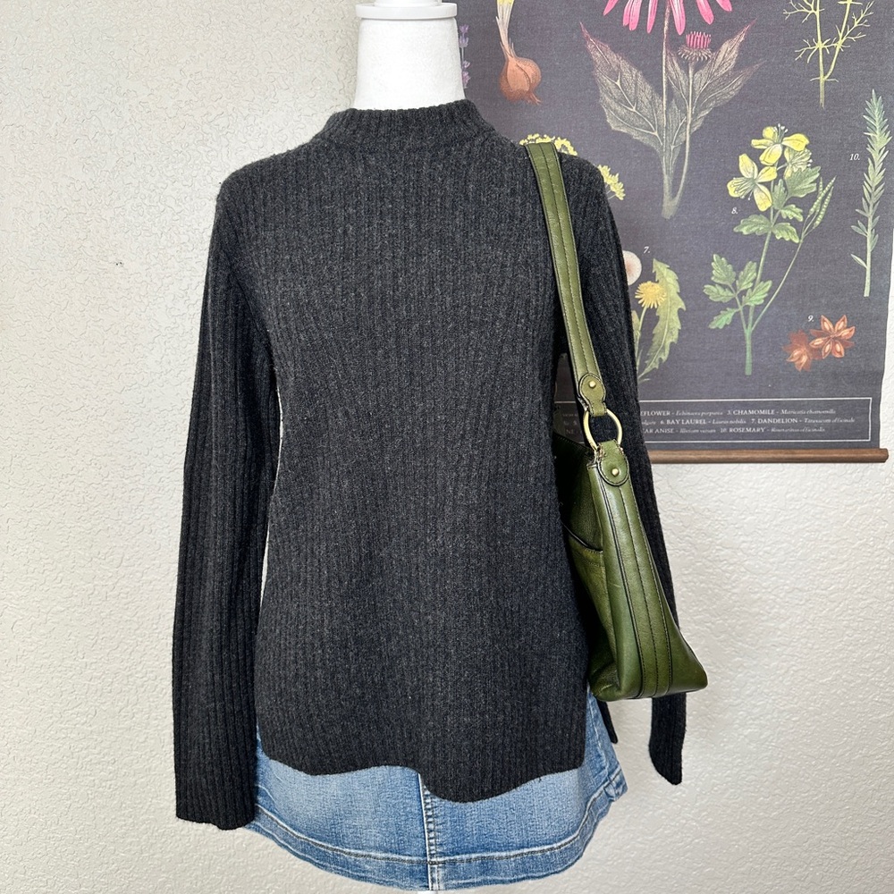 Vince Women’s Dark Gray Ribbed Mock Turtleneck Sweater Wool and Cashmere